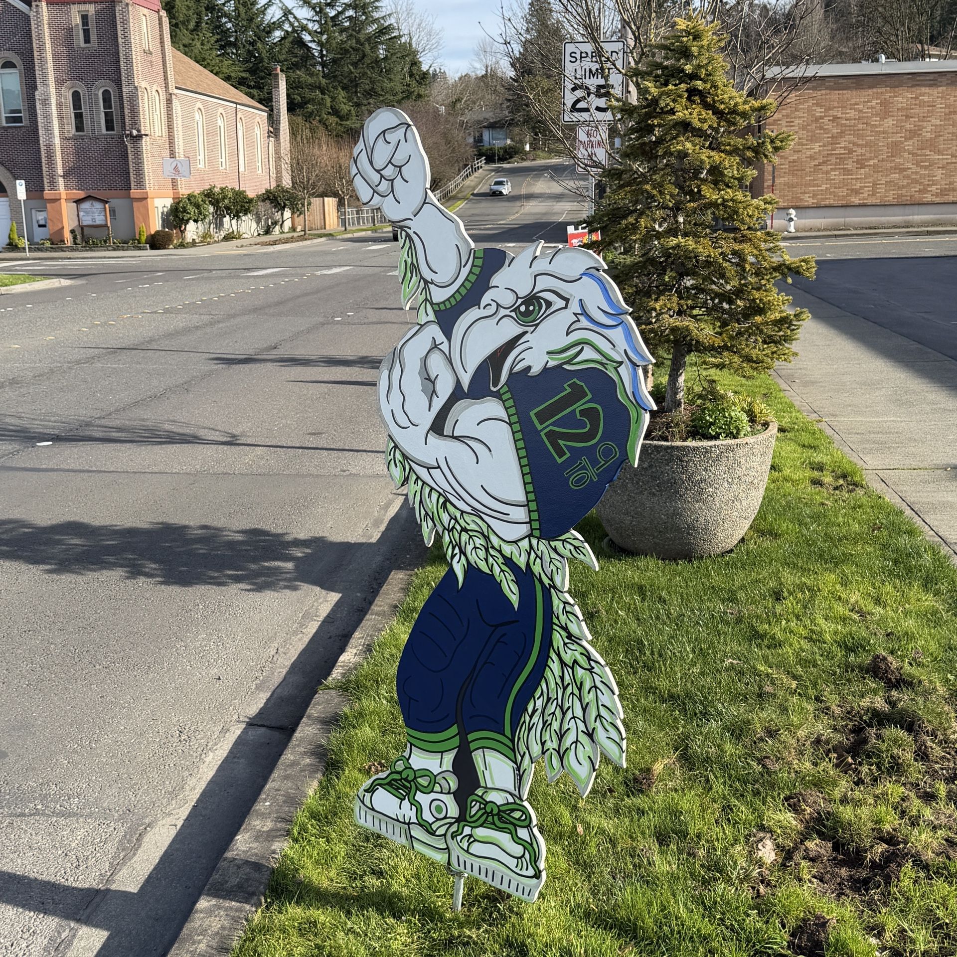 Handmade & Painted Wooden “BLITZ” Seahawk Mascot