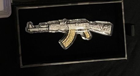 2024 Solid, Silver Assault Rifle Shaped Antiqued Gilded 2 oz Silver Coin