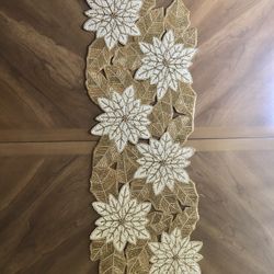 Vintage Holiday Christmas Beaded Table Runner - 13”x36”