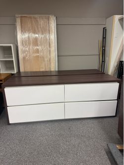 Big Wooden 4-Drawer Dresser - Dark Brown and White