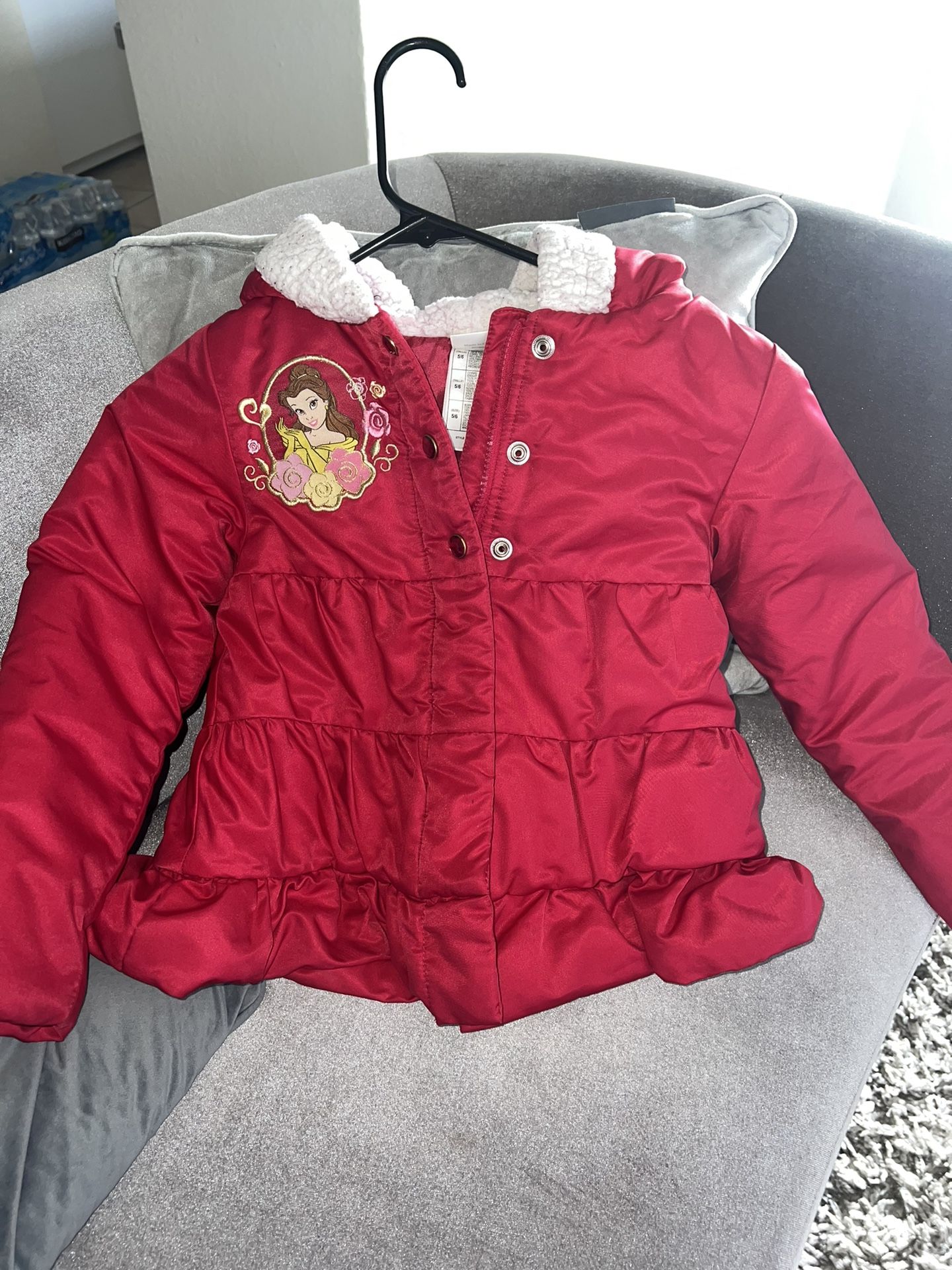 Disney Beauty and The Beast Girls Filled Jacket - Size 5/6 Sherpa lined hood