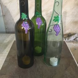 Decorative hand painted 4-PC Bottles + Tile + E Tea Lights Set