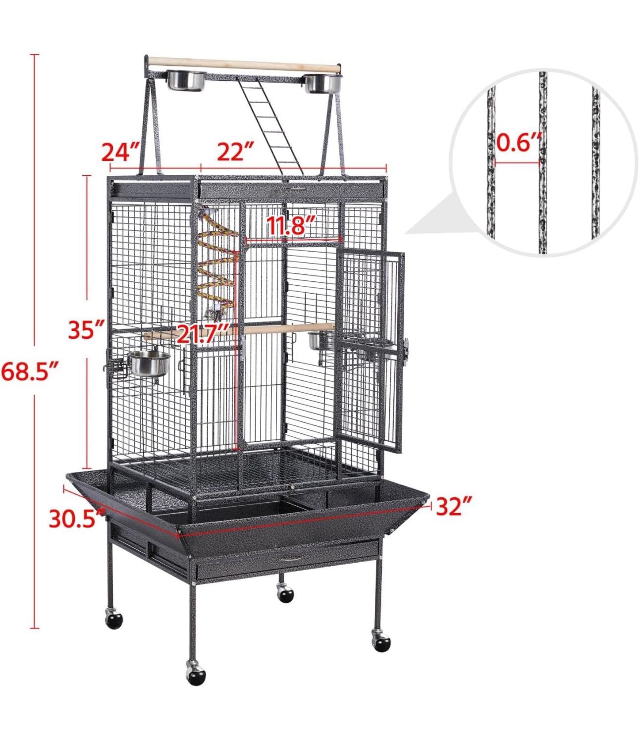 Yaheetech 69-inch Wrought Iron Rolling Large Parrot Bird Cage 