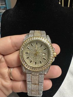 42mm ICED OUT 5a Cz Water Resistant STAINLESS TWO TONE Watch