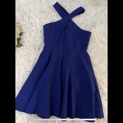 Royal Blue Cross Neck Halter Dress