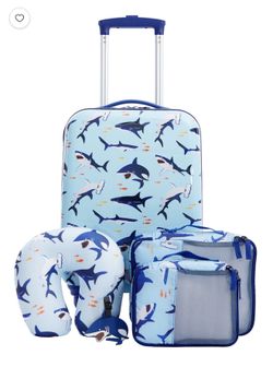 New 5-Piece Kid's Hard-Side Luggage Set with 18" Spinner Rolling Carry-on- Shark
