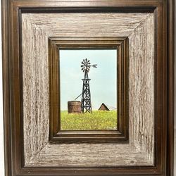 John Doody Original Oil Painting - Windmill Landscape - Framed Cabinet Art