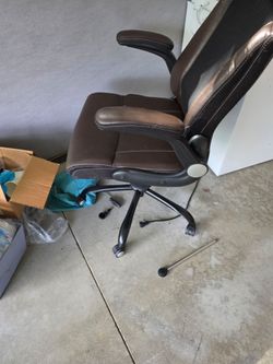 Brown Leather Office Chair with Mesh Back