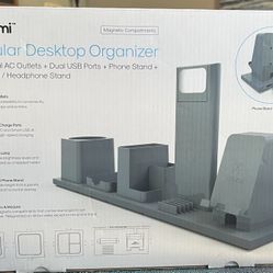 Atomi Magnetic Modular Desktop Organizer with USB Charge Port, LED, Stand