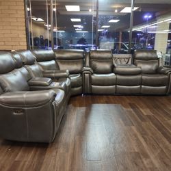 New Top Grain Genuine Leather Recliner Sectional Sofa With Real Leather Power Recliners For Power Recliners And  I -table Drop Down 