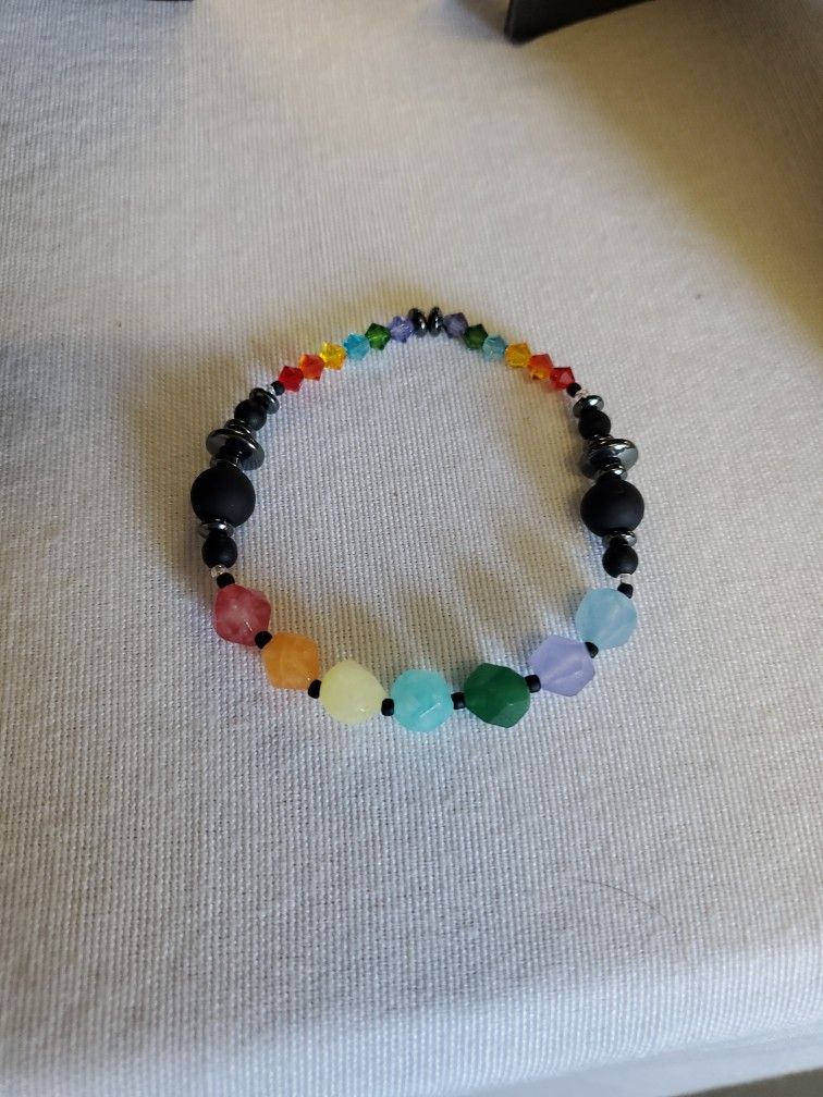 Rainbow Quartz And Crystal Handmade Bracelet 