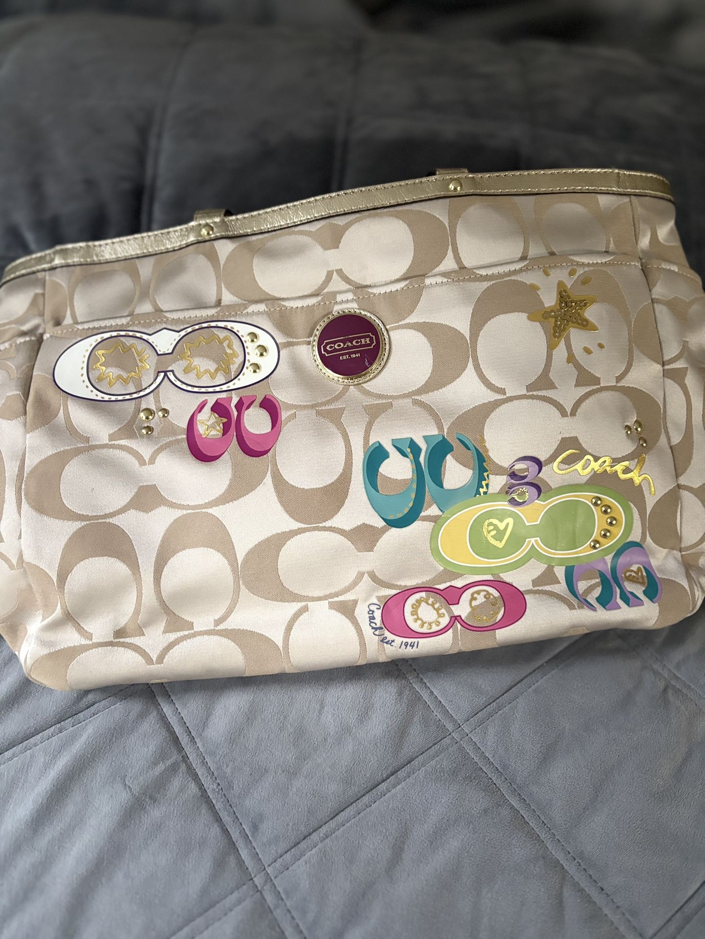 Coach F17590 Signature C Graffiti Multi-Functional Diaper Bag Beige