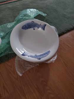 Blue Fish Oval Plate & One Bowl.
