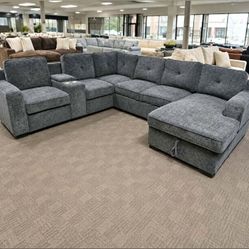 Extra Large Pull out sofa bed sleeper sofa with console and storage Gray color