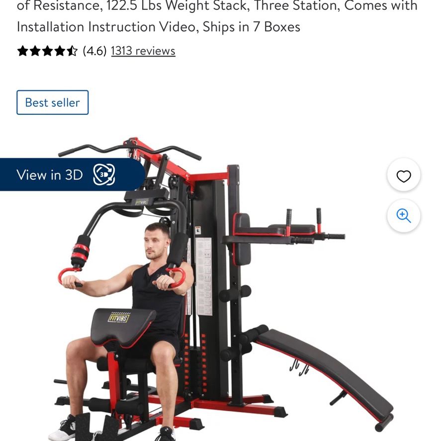 Fitvids LX900 Home Gym System Workout Station with 330 Lbs of Resistance, 122.5 Lbs Weight Stack, Three Station, Comes with Installation Instruction V