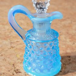 Vintage Fenton Blue Opalescent GLASS HOBNAIL Oil OR Vinegar CRUET *Excellent