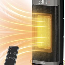 Space Heater Indoor With Remote, 1500W PTC Electric Heater, 60°Oscillating, 4 Modes, 12h Timer, Safe