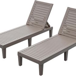 Chaise Lounge Chair Outdoor - Set of 2 Tanning Lounger with 5 Positions Adjustable Backrest, Waterproof, 330lbs Weight Capacity for Pool, Resin (Grey)