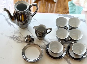 Altenkunstadt Mid-Century Silver Luster Porcelain 13 Piece Teapot Set-good used Condition-Vintage