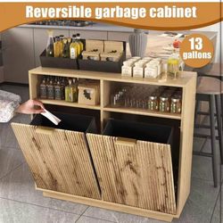 Double Tilt Out Hidden Trash Can Or Laundry  Hamper Storage Cabinet 