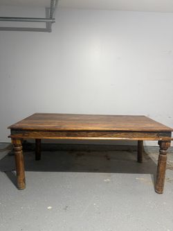 Rustic Solid Wood Coffee Table – Hand-Carved Detail