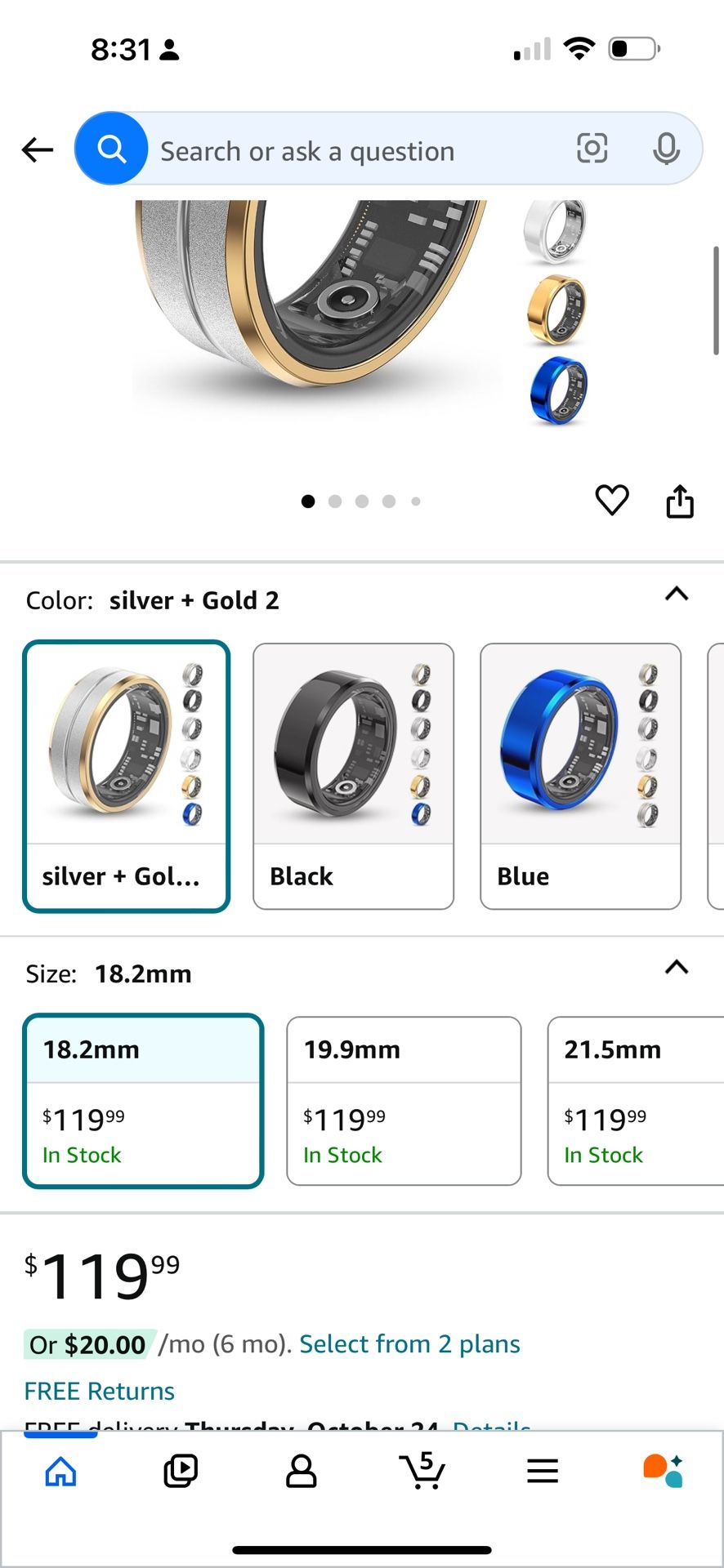 Brand: KENXY KENXY Smart Ring, Sleep Health Blood Pressure Smart Rings, Fitness Activity Tracker Ring for Men & Women (silver + Gold 2, 18.2mm)