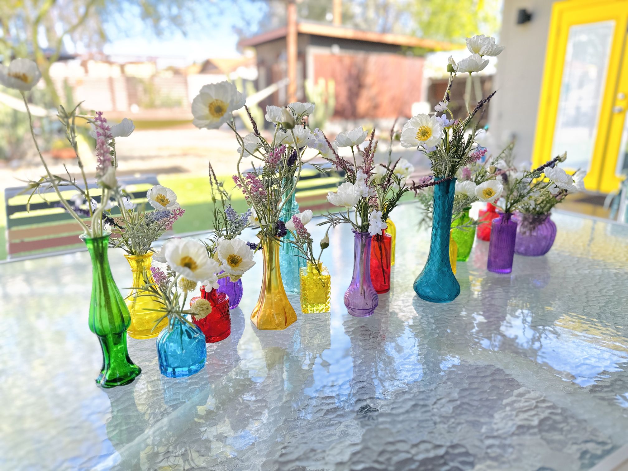 Colorful Bud Vases With Faux Flowers