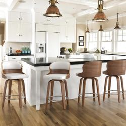White Swivel, Mid Century Modern Bar Stools, 26 Inch Bar Chairs with Solid Back