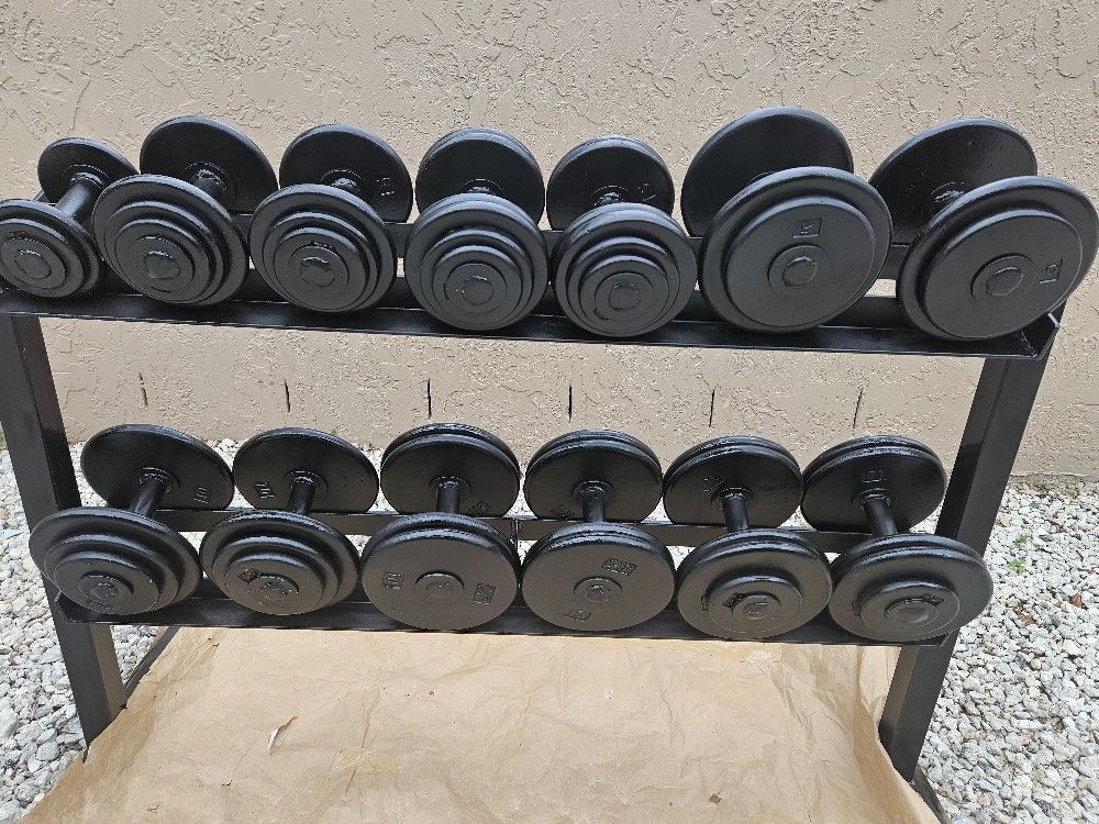 OLD SCHOOL YORK DUMBELLS WITH STAND