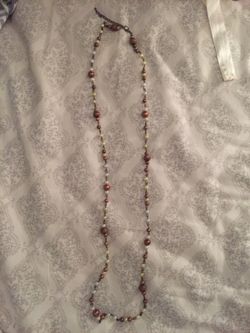 Brown/blue beaded long necklace