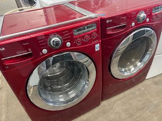 LG red front loader washer and dryer set , stackable -free delivery 