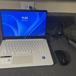 Hp White Laptop With Mouse And Charger 