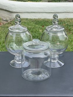 (3x) Candy Glass Jars Canister w/ Lid (Party Holiday Wedding Decor)