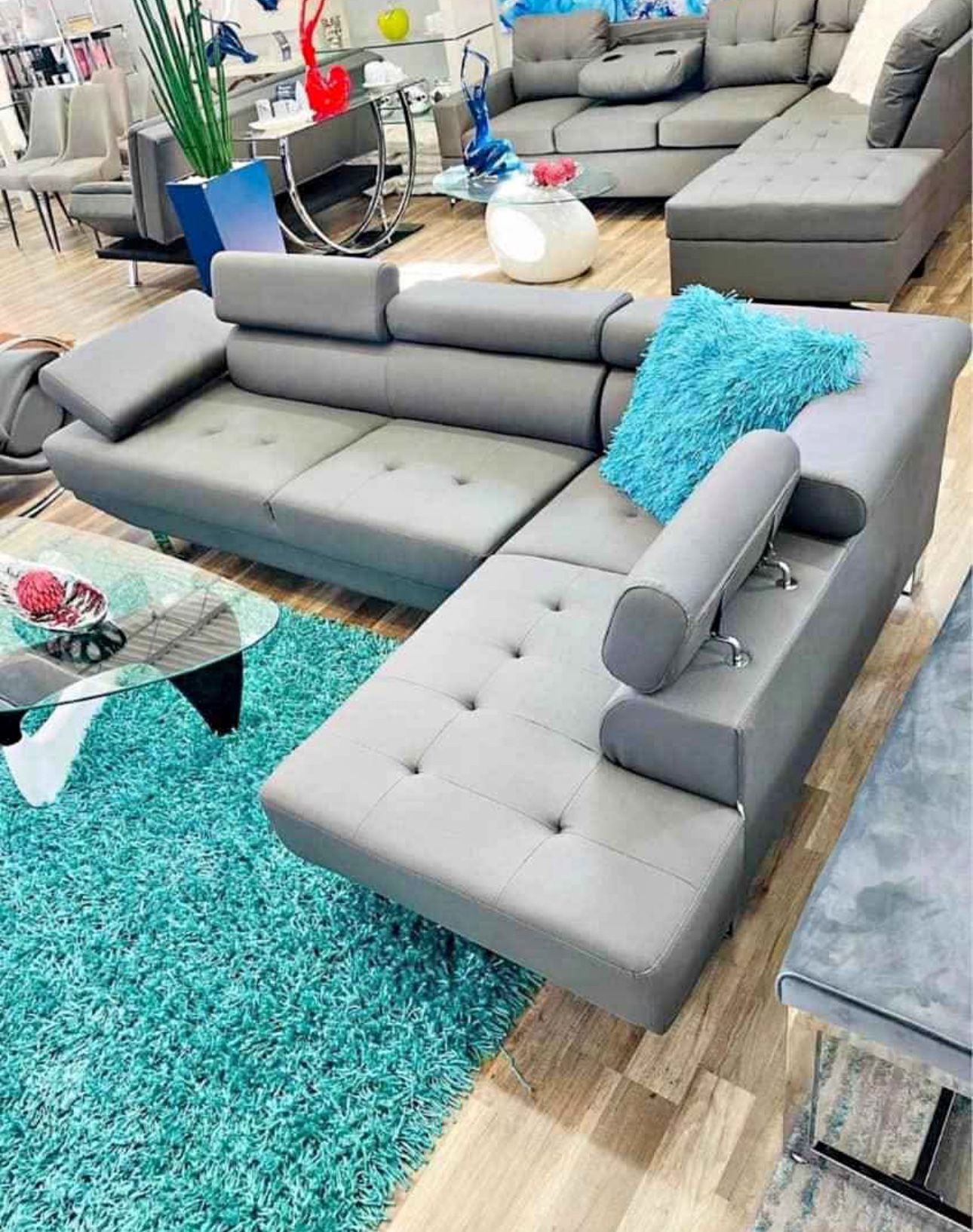 Brand New Grey Leather Sectional |50% OFF - Finance And Delivery Available
