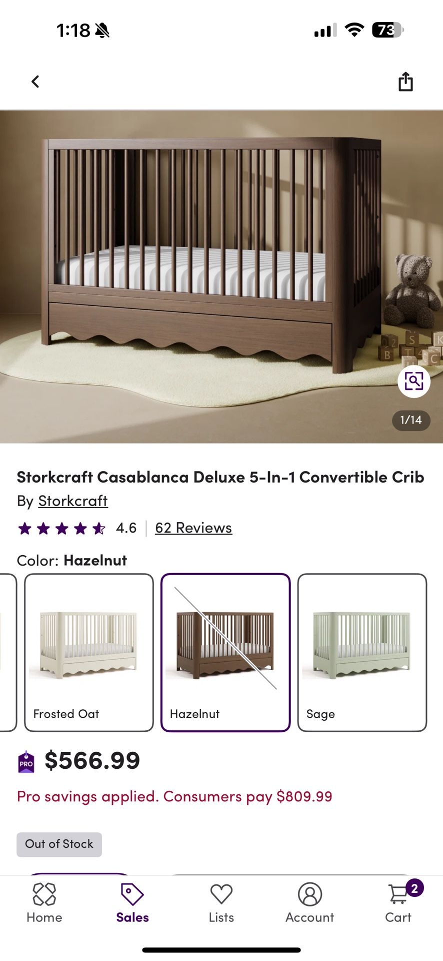 Crib- Storkcraft Casablanca Deluxe 5-in-1 Convertible Crib — Hazelnut — Brand New, Sealed