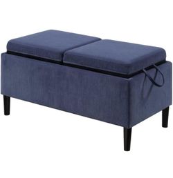 Modern Storage Ottoman with Trays in Blue Fabric R8-154