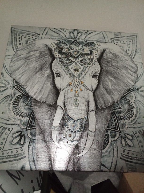 Gorgeous Large Elephant Painting with Jewels