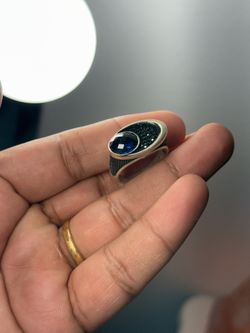 925 Sterling Silver Men’s Blue Gemstone Ring, Size 11.5, 8 Gram 