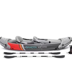 Intex Dakota K2 2 Person Vinyl Inflatable Kayak and Accessory Kit w/ Oars & Pump