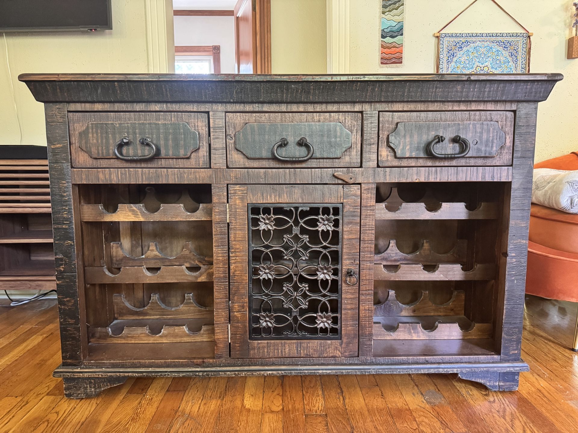 Dark Wood TV Stand/Wine Storage