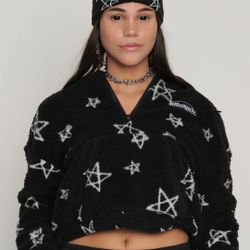 BROKEN PROMISES CHUCK BLACK CROP FLEECE QUARTER ZIP HOODIE