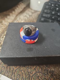 MEN'S PINKY RING SIZE 7 STAINLESS STEEL WITH BLACK STONE
