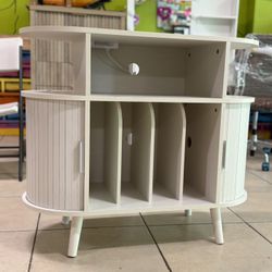 MID CENTURY TURNTABLE CABINET WITH VINYL STORAGE WITH CHARGING STATION