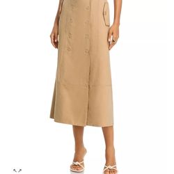 FARM Rio Tan Double-Breasted Midi Skirt Size Small