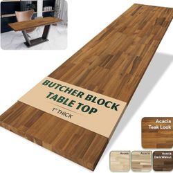 60x25in.Solid Wood Table Top,Teak Stained Acacia Desktop for Standing Desk/Office Tabletop/Countertop, 1in. Thick