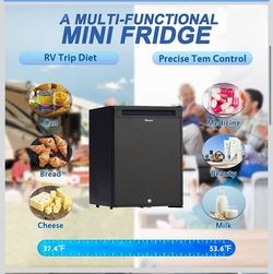 (NEW) Smad Compact Mini Fridge Quiet No Noise Absorption Refrigerator with Lock 40L Truck Fridge 110V/12V Refrigerator 1.4 cu.ft, Black