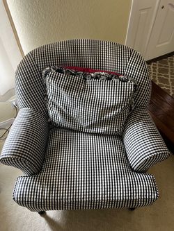 Black and White Gingham Upholstered Armchairs