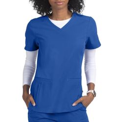 Cherokee Euphoria Royal Blue 3 Pocket V-Neck Scrub Top with Bungee Loop Size XS