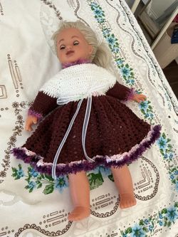 Vintage Doll with Handmade Crochet Dress