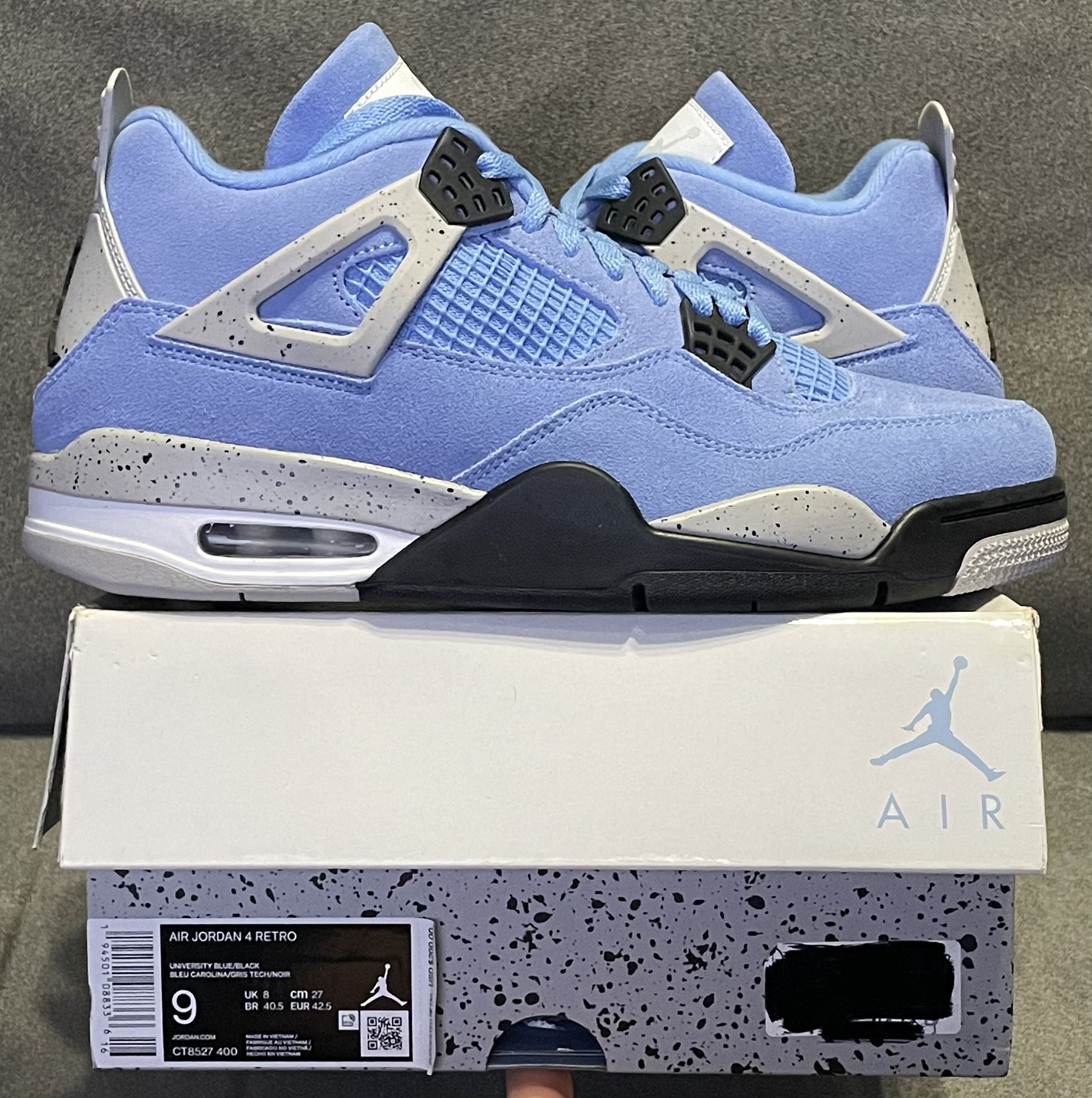 2021 Nike AIR JORDAN 4 RETRO UNIVERSITY BLUE UNC CT8527-400 Sneakers Men Sz 9